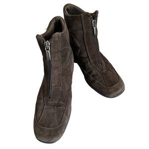 AQUATALIA by Marvin K Womens 6 Zip Front Wedge Weatherproof Brown Quilted Look S